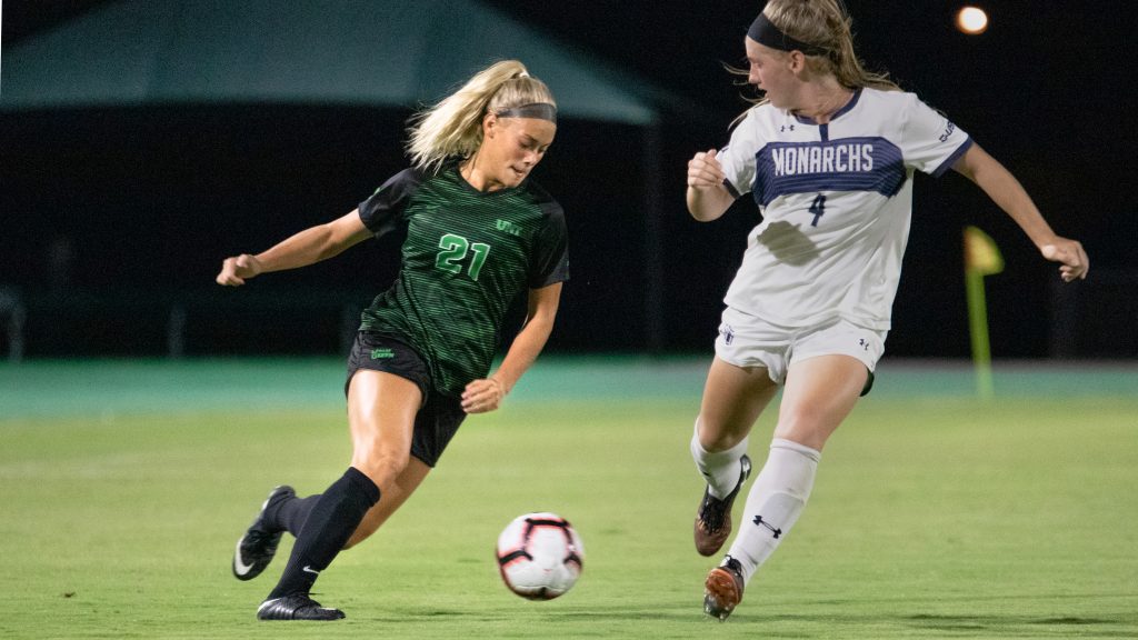 Sophomore forward Olivia Klein makes a hard cut past an Old Dominion defender on Sept. 20, 2019. Image by Zachary Thomas