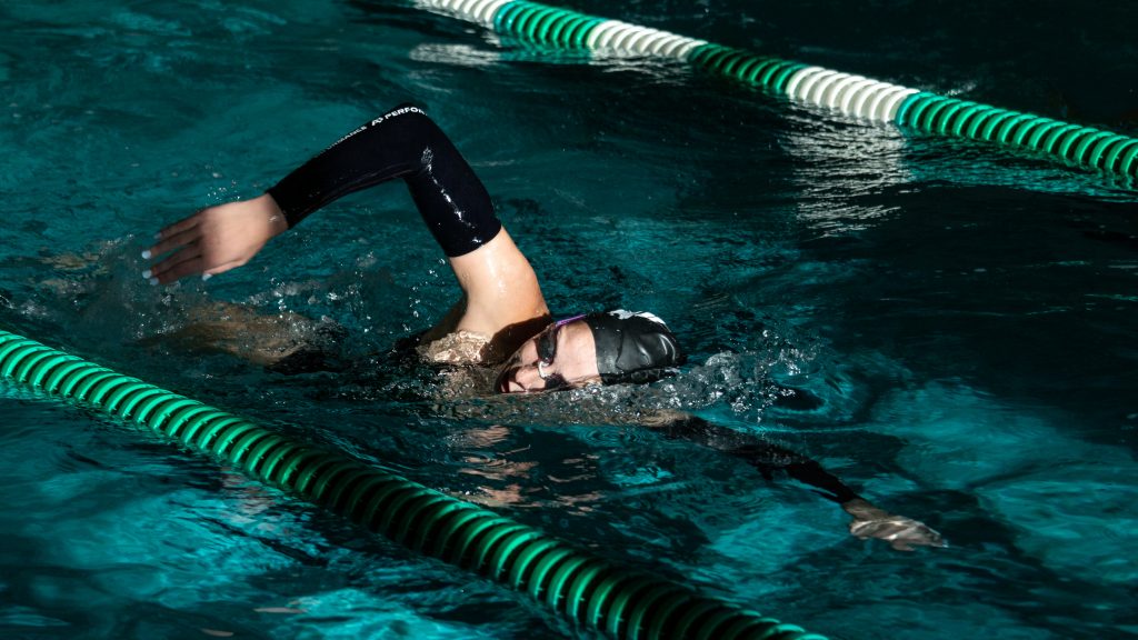 Junior Leigh Faires McGee swims at practice on Oct. 2, 2019. Faires holds the school record for the 100 and 200 freestyle. Image by Jordan Collard