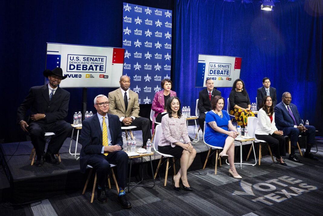 Eleven of the 12 Democratic candidates for Texas' 2020 U.S. Senate race debated in Austin on Tuesday. Gabriel C. Pérez/KUT News/Pool