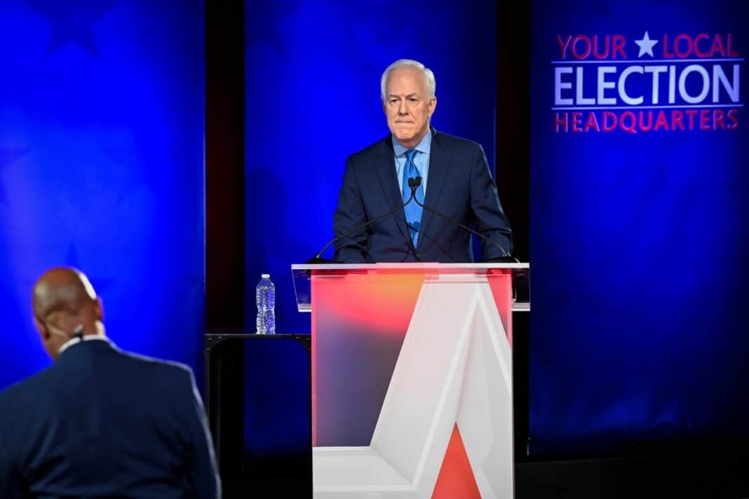 U.S. Sen. John Cornyn, R-Texas, and challenger MJ Hegar faced off in a debate on Oct. 9at the Bullock Texas State History Museum in Austin.