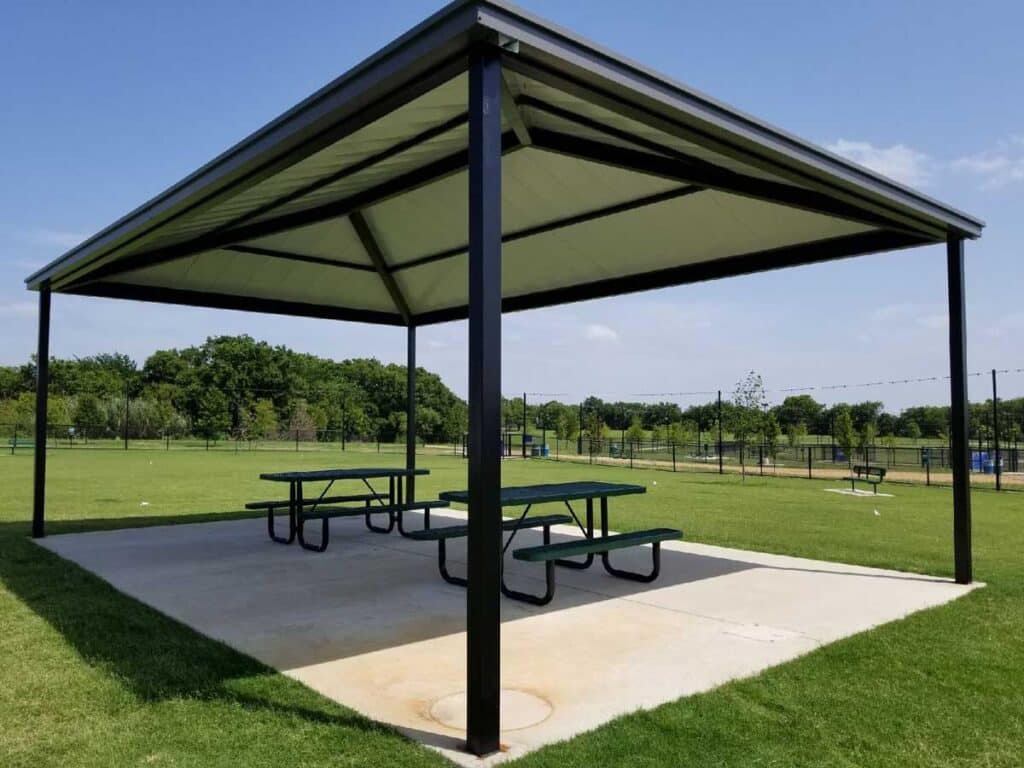 Shade structure built at the North Lakes Dog Park, thanks to donors, sponsors, vendors and attendees at the 27th Annual Dog Days of Denton