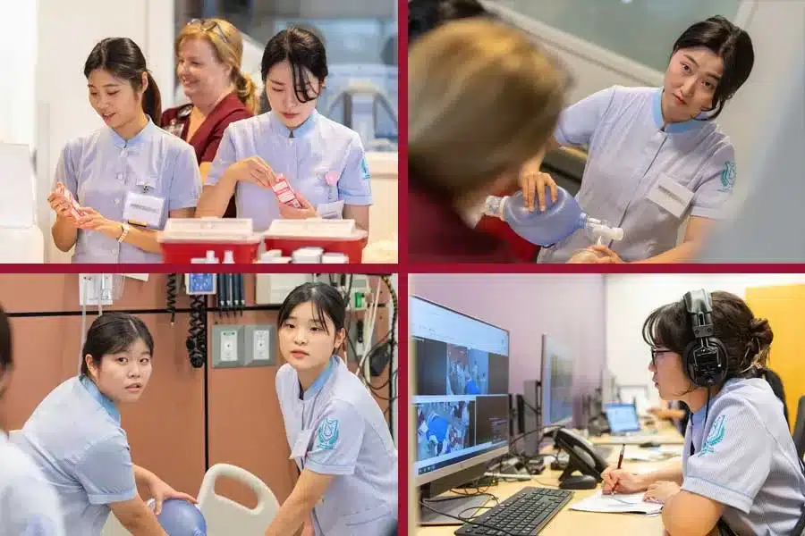 Korean nursing students participate in labs and simulations at the Global Nursing Program at TWU Dallas